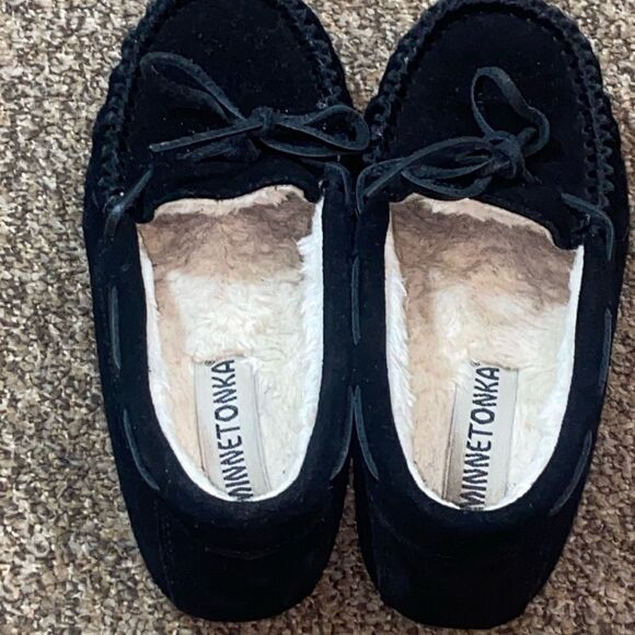 Minnetonka 40217 Leather Upper Suede Women’s Size 6M Black Moccasins - Picture 6 of 14